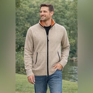 Yeokou NEW with Tags Men's Tan Zip-Up Sweater with Black Details